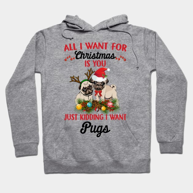 All I Want For Christmas Is You Just Kidding I Want Pugs Hoodie by TeeLand